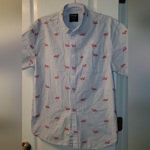 Light Blue Flamingo Button-down Short-sleeved Shirt - L (81)